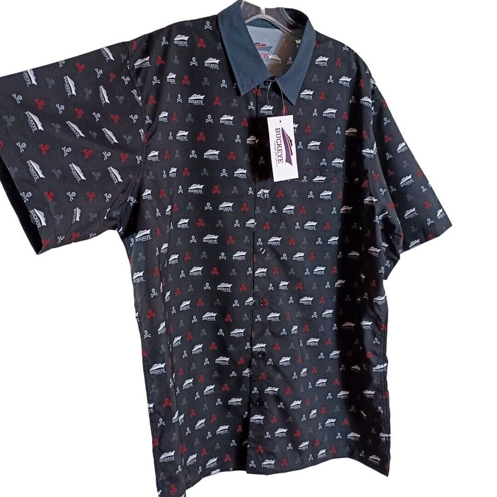 NWT Buckeye Cruise for Cancer Black Beach Skull Coastal Button Up Shirt Mens XL - Picture 3 of 9